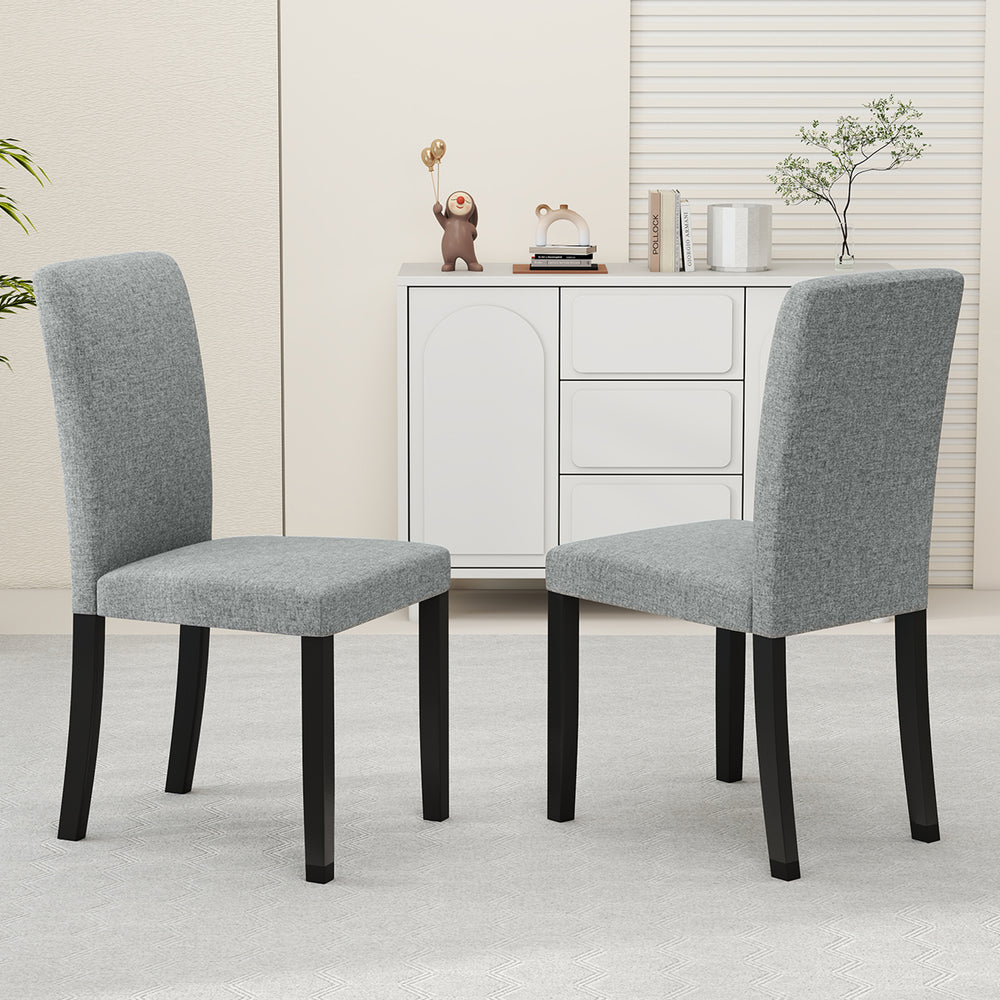Mid-century modern dining chair set of 2 in gray with rubber wood legs, ideal for home or cafe settings.