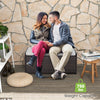 Patio storage bench with seat cushion, made of durable PE rattan, supports 795 lbs, ideal for outdoor seating and.