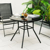 34-inch round patio dining table with tempered glass top and 1.5-inch umbrella hole, ideal for garden or outdoor use.