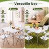 34-inch square foldable card table in white with a carrying handle, perfect for indoor and outdoor use.