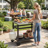 34" x 20" double-shelf grill table with a stainless steel top and towel rack, perfect for convenient outdoor cooking.