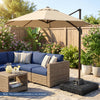 34" x 34" cantilever patio umbrella base with 4 wheels, designed for stability and easy mobility, fits 8-10 FT.