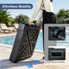 Cantilever patio umbrella base with 4 wheels, HDPE material, and cut-out handles for easy mobility and stability.