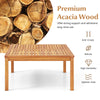 Acacia wood coffee table with slatted design, 35.5 inches, ideal for backyard or poolside use, supports up to 180 lbs.
