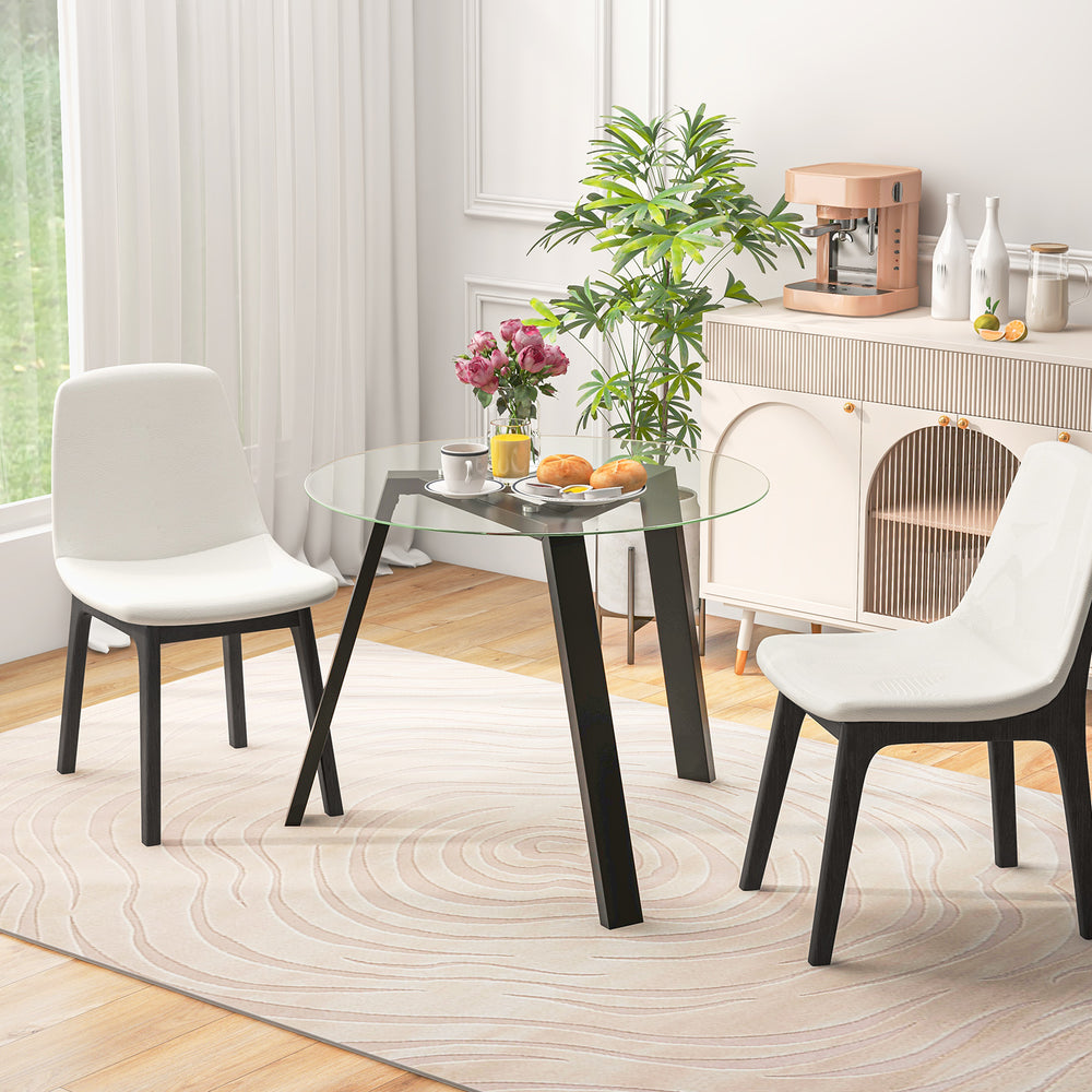 36 Inches Round Glass Dining Table for 4 with Rubber Wood Frame-Black - Gallery View 1 of 10