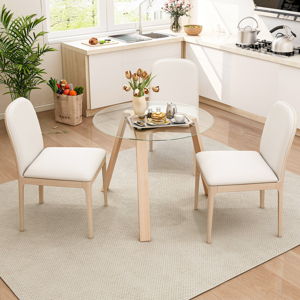 36 Inches Round Glass Dining Table for 4 with Rubber Wood Frame-Natural - Gallery View 1 of 10