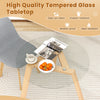 Round 36-inch glass dining table with a rubber wood frame, featuring a durable tempered glass surface for versatile use.