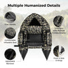 Inflatable fishing float tube in camouflage with adjustable backrest, pockets, and comfortable seat for fishing.