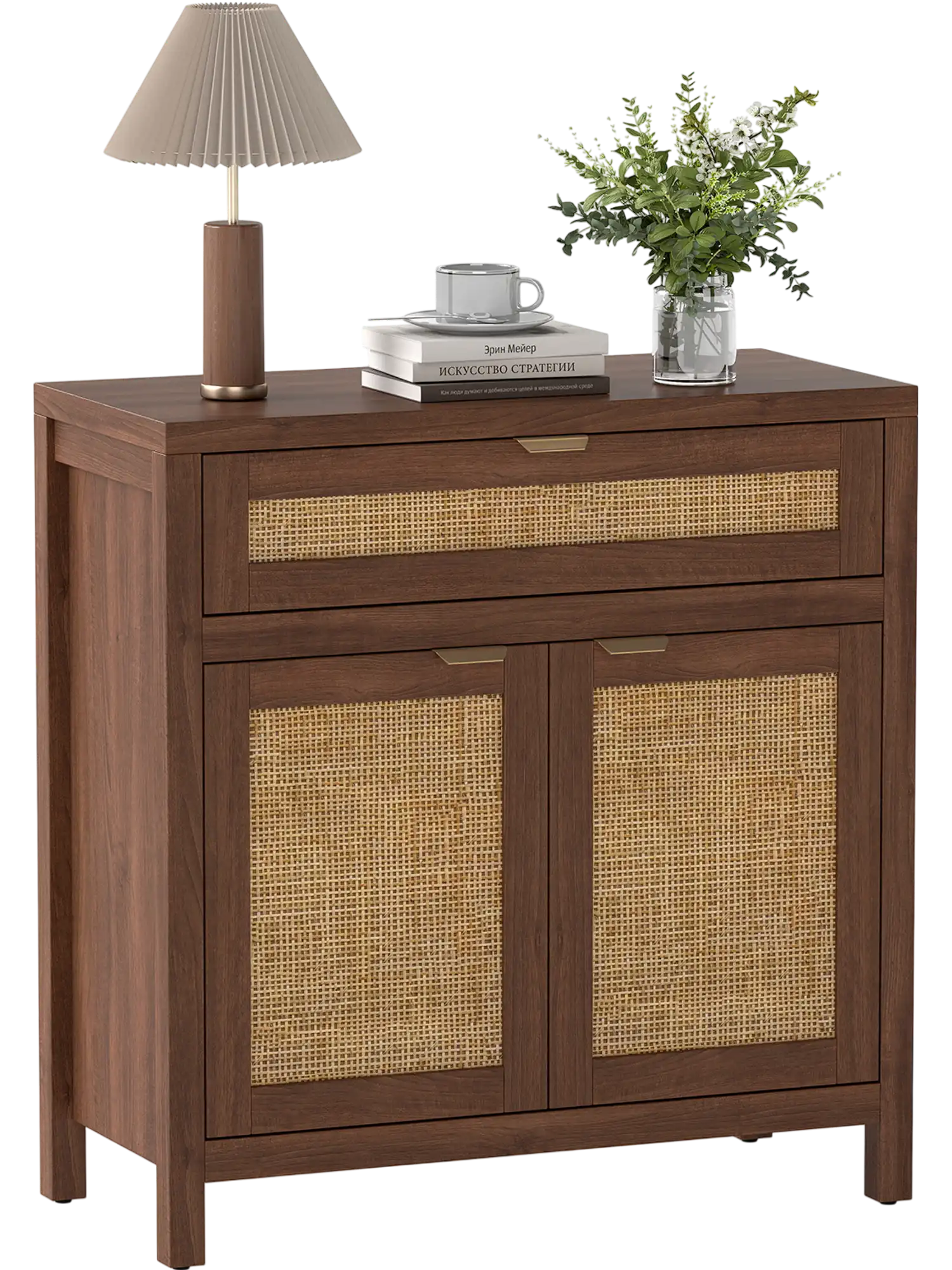 Costway Rattan Door Sideboard Storage Cabinet with Drawer 76787505 New