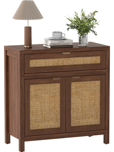Costway Rattan Door Sideboard Storage Cabinet with Drawer 76787505 New