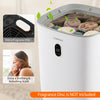 Large 35L white towel warmer bucket with stainless steel, featuring a fragrance holder for soothing scents and auto.