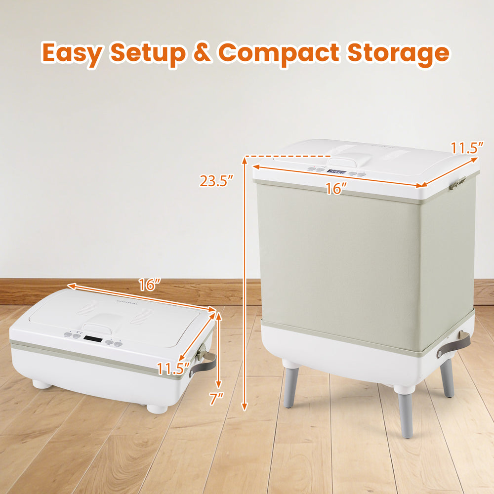 35L large beige towel warmer with compact design, easy setup, and 2-in-1 heating modes for efficient towel drying.