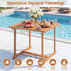 35.5" acacia wood outdoor dining table with umbrella hole, ideal for meals and gatherings in gardens or patios.