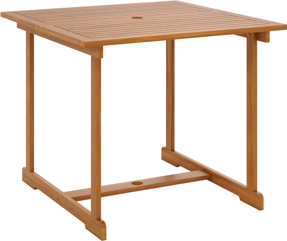 35.5" Acacia Wood Outdoor Dining Table with Umbrella Hole and Reinforced Crossbar for 4
