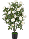 Artificial 35.5" rose tree with blooming white flowers and green leaves, perfect for indoor and outdoor decoration.
