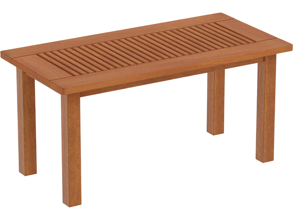 35.5 Inch Outdoor Modern Rectangular Coffee Table with Slatted Top for Backyard