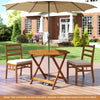 Octagonal 35.5-inch solid wood patio dining table with slatted design, suitable for outdoor use and umbrella.