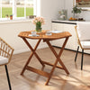 Octagonal solid wood patio dining table with slatted design and umbrella hole, perfect for indoor or outdoor use.