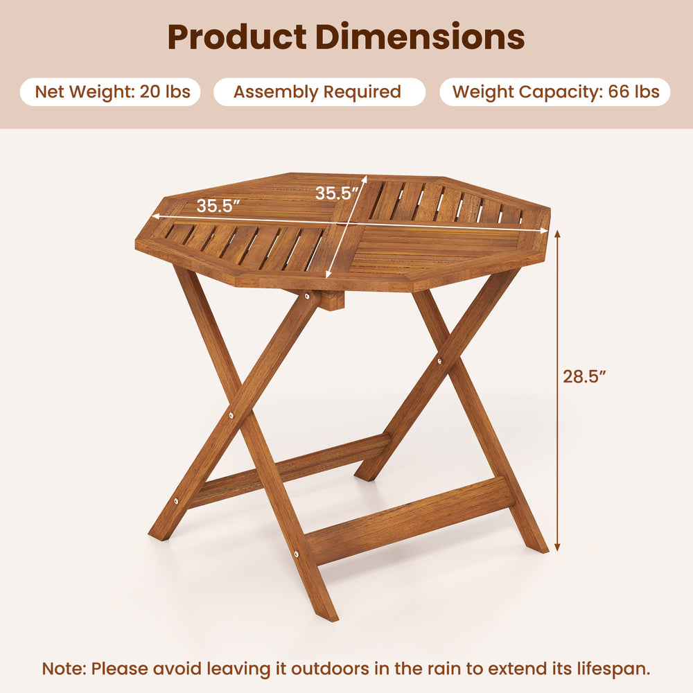 Octagonal solid wood patio dining table with slatted design, 1.97" umbrella hole, and stable X-shaped frame for outdoor.