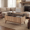 Rectangle wooden fluted lift-top coffee table in walnut with spacious storage, perfect for living room or workspace.