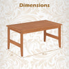 Rectangular slatted top coffee table in teak finish, measuring 35.5" x 20" x 17", perfect for outdoor or indoor use.
