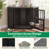 Wooden dog kennel end table with large tabletop, convenient access doors, and sturdy latches for small dogs up to 110.