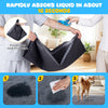 Charcoal dog pee pad demonstrating rapid liquid absorption, featuring a 6-layer design for effective leak protection.