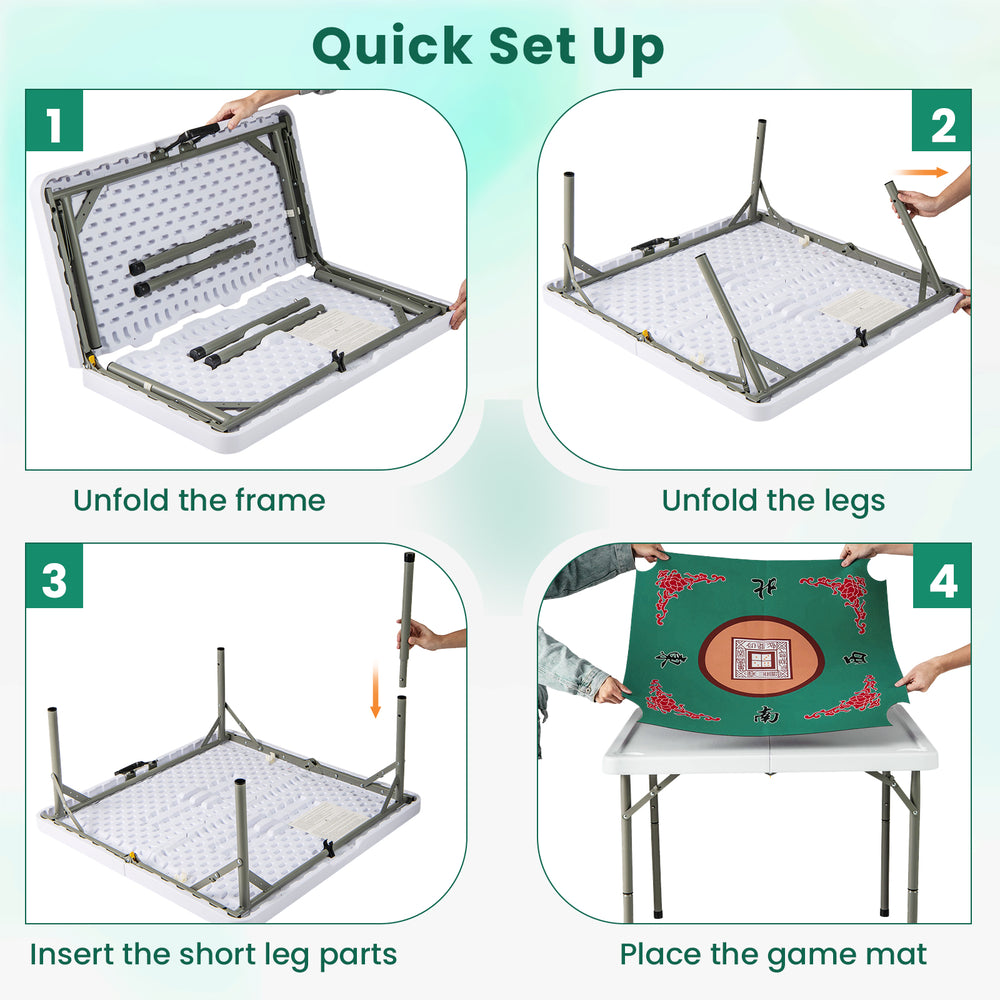 Folding 35-inch mahjong table with cup holders, featuring a smooth felt surface and compact design for easy storage.