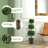 Artificial 35-inch boxwood topiary tree with lush leaves, solid trunk, and cement-filled pot for easy maintenance.