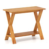 35-inch solid teak wood console table with storage shelf, featuring a waterproof finish for versatile home use.