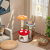 Multicolor 35-inch tall cat tower with padded platforms, sisal scratching posts, and cozy mushroom design for playful.
