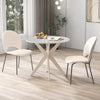 Mid-century modern kitchen table with faux marble top and solid rubber wood legs, perfect for dining or leisure.