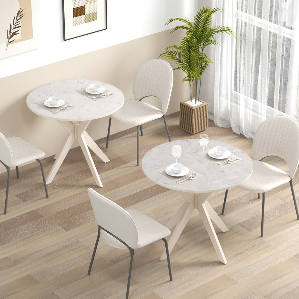36-Inch Mid Century Modern Kitchen Table with Faux Marble Tabletop and Solid Rubber Wood Legs-White - Gallery View 1 of 10