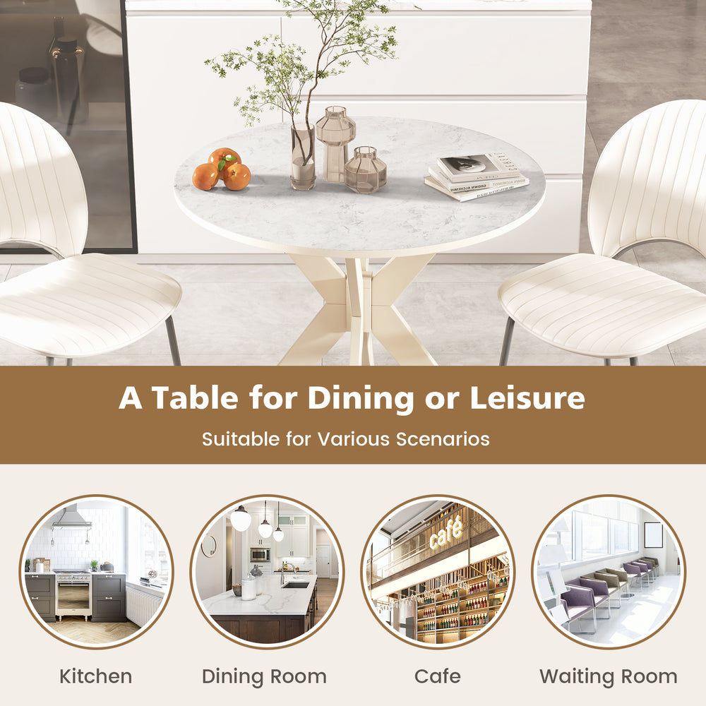 36-inch mid-century modern kitchen table with faux marble top and solid rubber wood legs, ideal for dining or leisure.