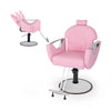 Pink 360° swivel reclining salon chair with adjustable height, sturdy metal frame, and detachable headrest for.