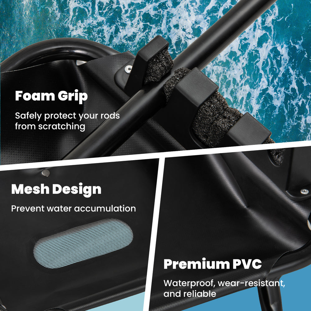 Close-up of the premium PVC mesh design and foam grip of the 360° rotatable fishing boat accessory set for secure.