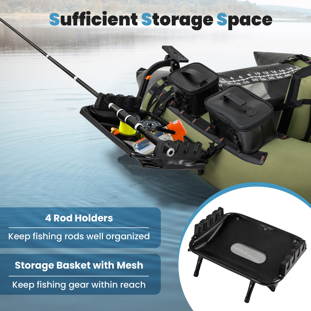 360° rotatable fishing boat accessory set with 4 rod holders and waterproof storage basket for organized gear.