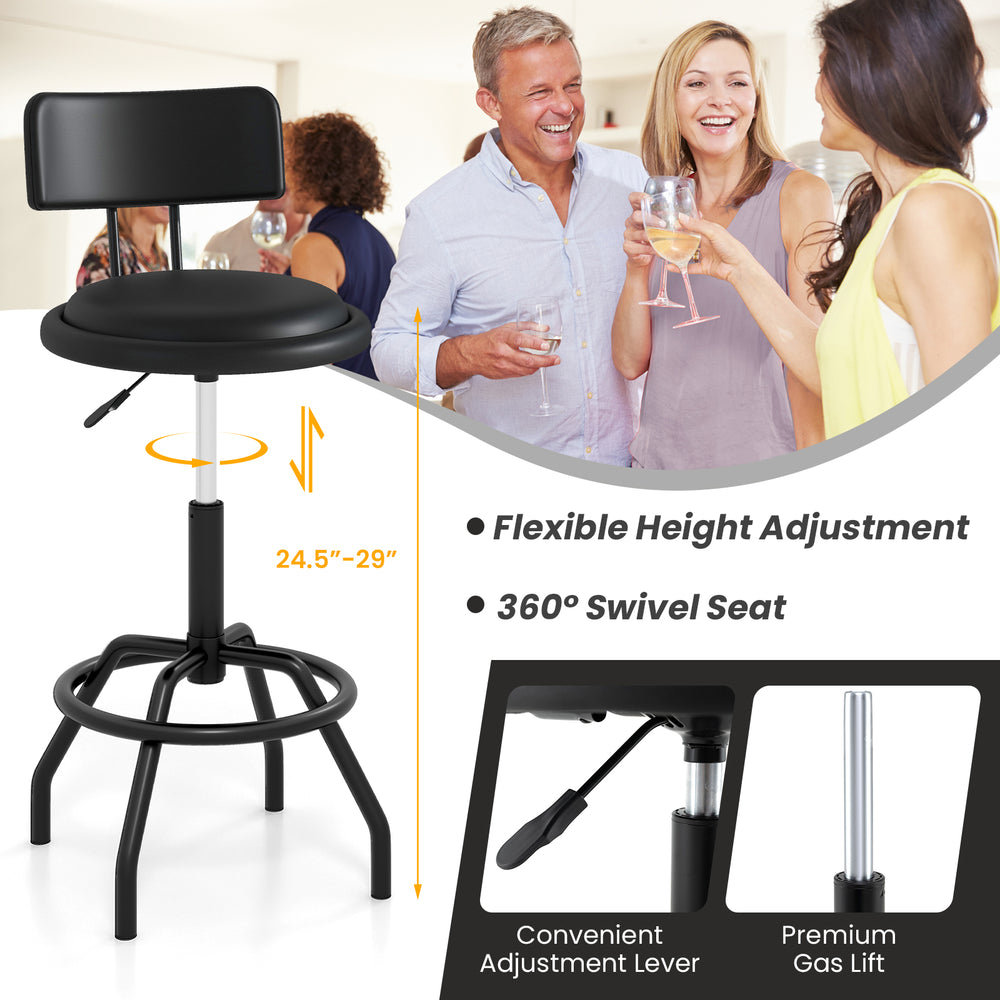 360° swivel counter height barstool with padded seat and back, adjustable from 24.5" to 29", perfect for kitchen or bar.