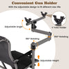 Adjustable gun holder with 360° rotation and height settings for the 360° swivel portable hunting chair.