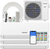 36000 BTU 3 zone mini split air conditioner with heat pump, WiFi enabled, featuring remote control and energy-efficient.