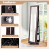 360° rotatable lockable jewelry cabinet with full-length mirror, dark brown finish, featuring soft velvet lining and.