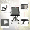 360-degree silent swivel hunting chair in black with breathable fabric, adjustable armrests, and comfortable backrest.