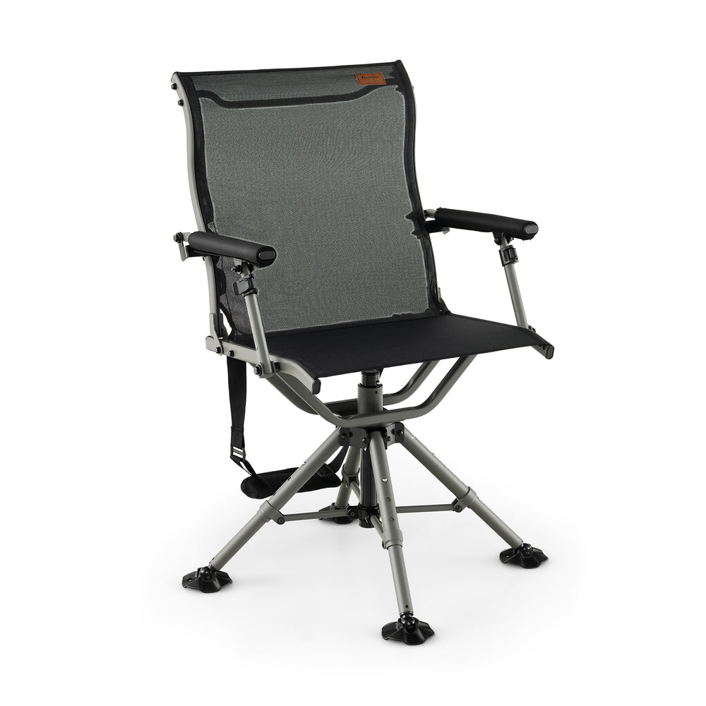 360-degree silent swivel hunting chair in black with adjustable height, breathable fabric, and aluminum frame for.