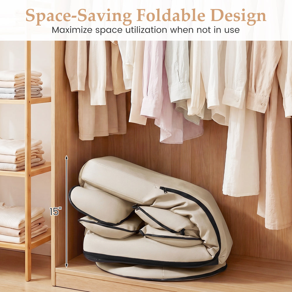 Folding lazy lounger couch with 15" height, featuring a space-saving design for easy storage when not in use.