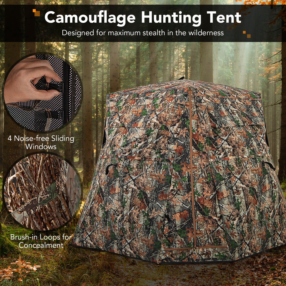 360° one-way see-through hunting blind with camouflage design, featuring 4 sliding windows for optimal visibility and.