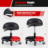 Height adjustment lever on the 360° rolling mechanic stool allows for easy height customization from 17" to 22".