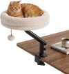 Cozy 360° rotating cat desk bed with removable perch, padded fabric, and clamp mount for indoor cats up to 55 lbs.