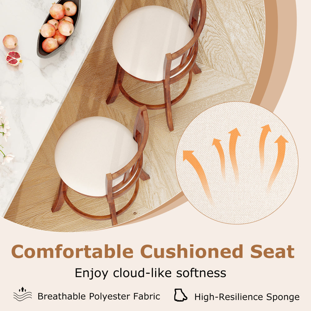 Comfortable cushioned seat of a 360° rotating counter height chair set, featuring breathable polyester and ergonomic.