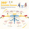 360° rotating kids seesaw with large molded seats and EVA foam handles for safe, fun playground play.
