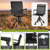 360° silent swivel hunting seat features a breathable mesh fabric, soft padded armrests, and adjustable height for comfort.
